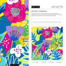 Abstract Wallpaper Featuring Graphic Flowers in Blue, Pink, and Yellow - D553
