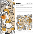 Modern Abstract Wallpaper with Continuous Line Art Faces in Beige, Ochre, and Black - D554