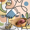 Abstract Wallpaper with Modern Line Art Faces in Green, Blue, and Peach - D555