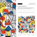Modern Wallpaper with Bold Line Art Faces in Yellow, Red, and Blue - D556