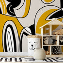 Abstract Wallpaper with a Bold Modern Line Art Motif in Black, Yellow, and Gray - D560