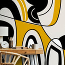 Abstract Wallpaper with a Bold Modern Line Art Motif in Black, Yellow, and Gray - D560
