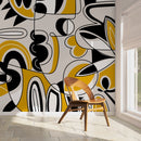Abstract Wallpaper with a Bold Modern Line Art Motif in Black, Yellow, and Gray - D560