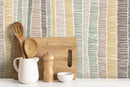 Abstract Wallpaper with Hand-Drawn Vertical Stripes in Green, Brown, and Yellow - D510