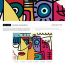 Cubism Wallpaper with Abstract Faces in Yellow, Blue, and Red - D566