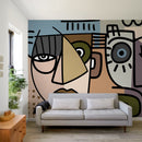 Cubism Wallpaper Featuring Abstract Faces in Brown, Blue, and Mauve - D567