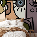 Cubism Wallpaper Featuring Abstract Faces in Brown, Blue, and Mauve - D567