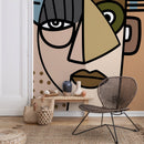 Cubism Wallpaper Featuring Abstract Faces in Brown, Blue, and Mauve - D567