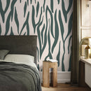 Abstract Wallpaper with an Organic Motif in Green and Beige - D609