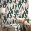 Abstract Wallpaper with an Organic Motif in Green and Beige - D609