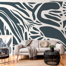 Abstract Wallpaper with Organic Cut-Out Shapes in Dark Blue - D623