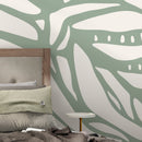 Abstract Wallpaper with Large Modern Organic Forms in Light Green and White - D624