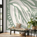 Abstract Wallpaper with Large Modern Organic Forms in Light Green and White - D624