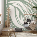 Abstract Wallpaper with Large Modern Organic Forms in Light Green and White - D624