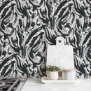 Abstract Wallpaper with an Organic Brushstroke Motif in Black and White - D539