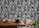 Abstract Wallpaper with an Organic Brushstroke Motif in Black and White - D539