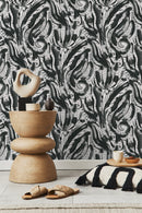 Abstract Wallpaper with an Organic Brushstroke Motif in Black and White - D539