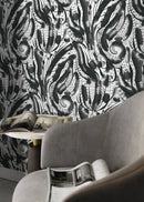 Abstract Wallpaper with an Organic Brushstroke Motif in Black and White - D539
