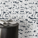 Botanical Wallpaper with Cascading Silver Vines in Silver, Gray, and Dark Blue - X007