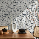 Botanical Wallpaper with Cascading Silver Vines in Silver, Gray, and Dark Blue - X007