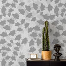 Botanical Wallpaper with Layered Floral Silhouettes in Gray - X016