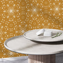 Geometric Wallpaper with a Stamped Medallion Motif in Mustard Yellow - X084
