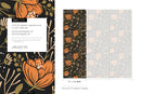 Boho Floral Wallpaper with Stylized Blooms in Orange, Green, and Black - D153