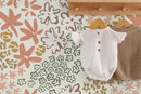 Floral Wallpaper with a Hand-Drawn Motif in Terracotta, Green, and Taupe - D166