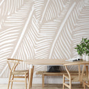 Botanical Wallpaper with a Stylized Leaf Motif in Beige and White - B965