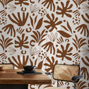 Abstract Wallpaper featuring Bold Botanical Forms in Brown - D682