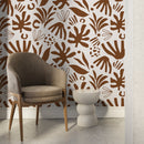Abstract Wallpaper featuring Bold Botanical Forms in Brown - D682