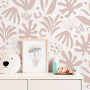 Abstract Wallpaper with Botanical Cutout Shapes in Pink - D686