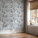 Abstract Wallpaper with Organic Leaf Shapes in Gray Blue - D688