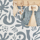 Abstract Wallpaper with Organic Leaf Shapes in Gray Blue - D688