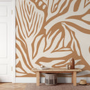 Modern Abstract Wallpaper with Bold Floral Motifs in Orange and Cream - D692