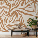 Modern Abstract Wallpaper with Bold Floral Motifs in Orange and Cream - D692