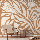 Modern Abstract Wallpaper with Bold Floral Motifs in Orange and Cream - D692