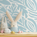 Abstract Floral Wallpaper Featuring Bold Botanical Cutouts in Light Blue - D701
