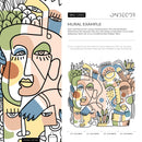 Abstract Wallpaper with Modern Line Art Faces in Green, Blue, and Peach - D555
