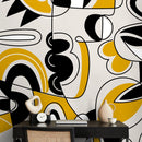 Abstract Wallpaper with a Bold Modern Line Art Motif in Black, Yellow, and Gray - D560