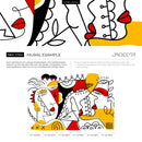 Modern Wallpaper with a Cubist Face Mural in Red, Yellow, and Black - D563
