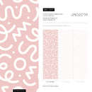 Abstract Wallpaper with Playful Squiggles in Pink and White - D577
