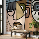 Cubism Wallpaper Featuring Abstract Faces in Brown, Blue, and Mauve - D567