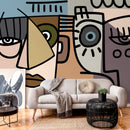 Cubism Wallpaper Featuring Abstract Faces in Brown, Blue, and Mauve - D567