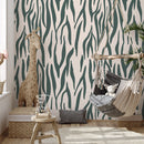 Abstract Wallpaper with an Organic Motif in Green and Beige - D609