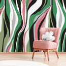 Abstract Wallpaper with Flowing Organic Waves in Green, Pink, and Black - D611