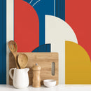 Art Deco Wallpaper with Bold Architectural Shapes in Blue, Red, and Yellow - D620