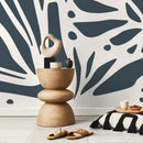 Abstract Wallpaper with Organic Cut-Out Shapes in Dark Blue - D623