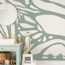 Abstract Wallpaper with Large Modern Organic Forms in Light Green and White - D624