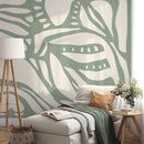 Abstract Wallpaper with Large Modern Organic Forms in Light Green and White - D624